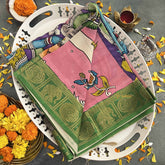 Vriksham Elegant Purple Madhubani Printed With Green Border Pen Kalamkari Saree-VS4802